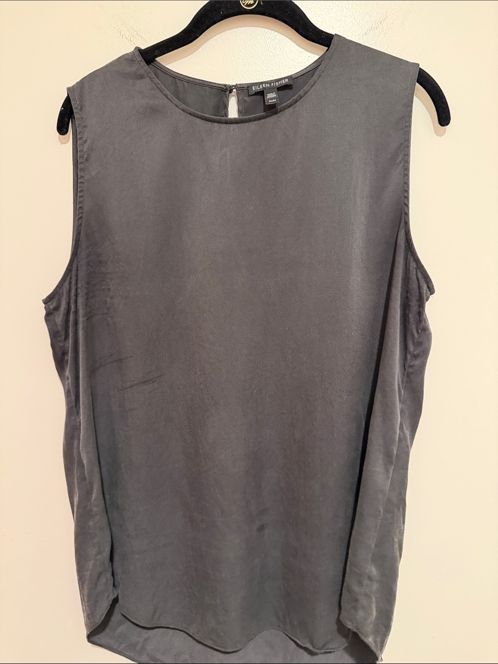 Eileen Fisher Charcoal Sleeveless Silk-Blend Shell Top